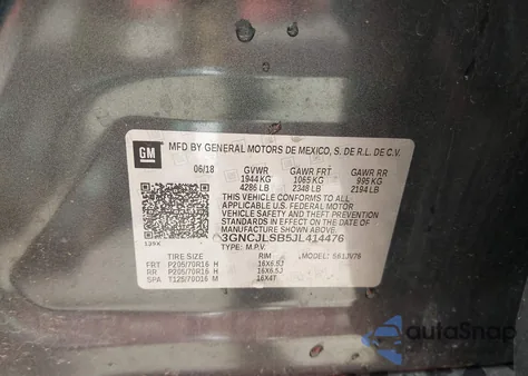 2018 Chevrolet Trax Lt from USA, damaged, VIN 3GNCJLSB5JL414476